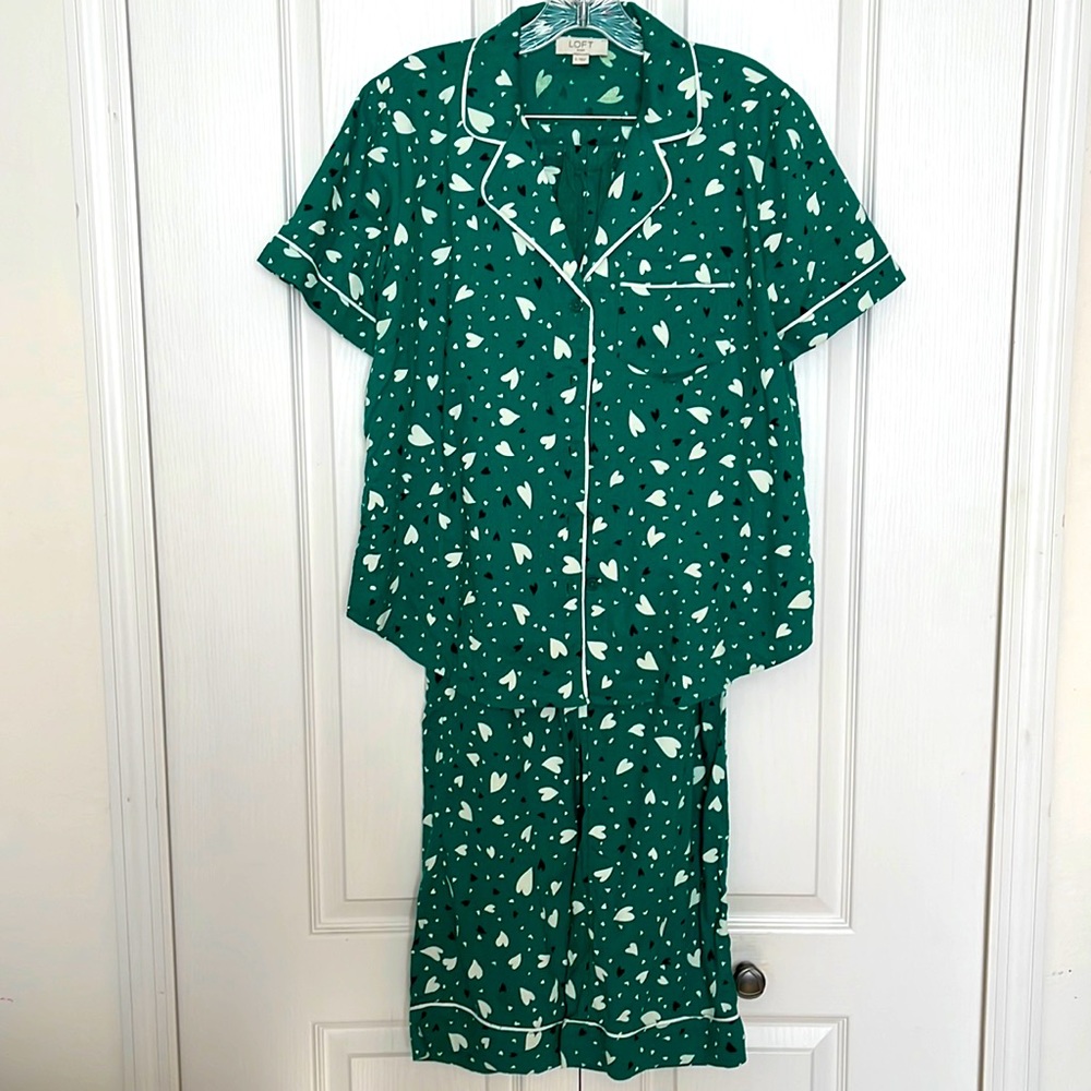Loft Heart Pajama Set - Green with white and black hearts Size Small
